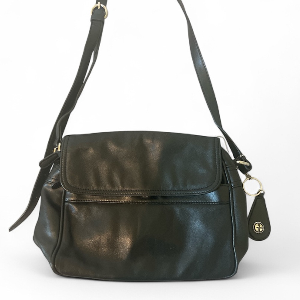 GIANI BERNINI Elegant Black Leather Shoulder Bag with Adjustable Strap